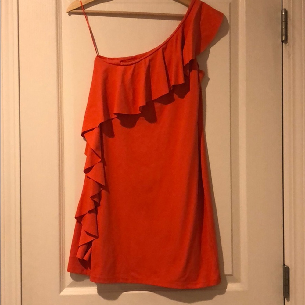 Susana Monaco one shoulder ruffle mini dress.